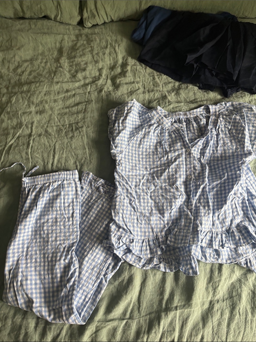 Blue and White Gingham Pajama Set